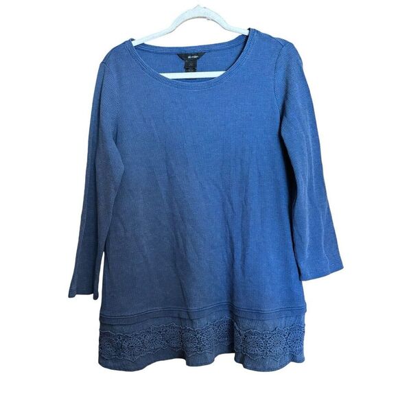 Ali Miles Tunic Top Womens Small Blue Waffle Knit Stretch Cotton Blend Blouse - Picture 1 of 9